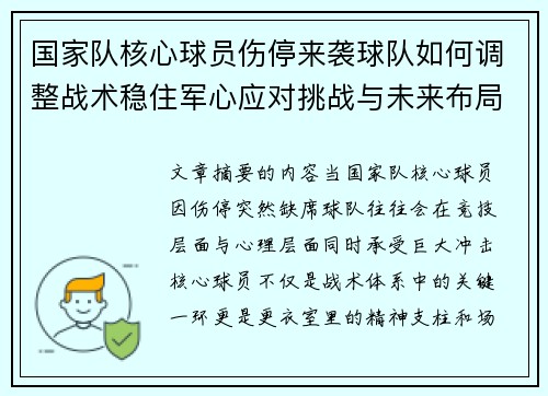 国家队核心球员伤停来袭球队如何调整战术稳住军心应对挑战与未来布局
